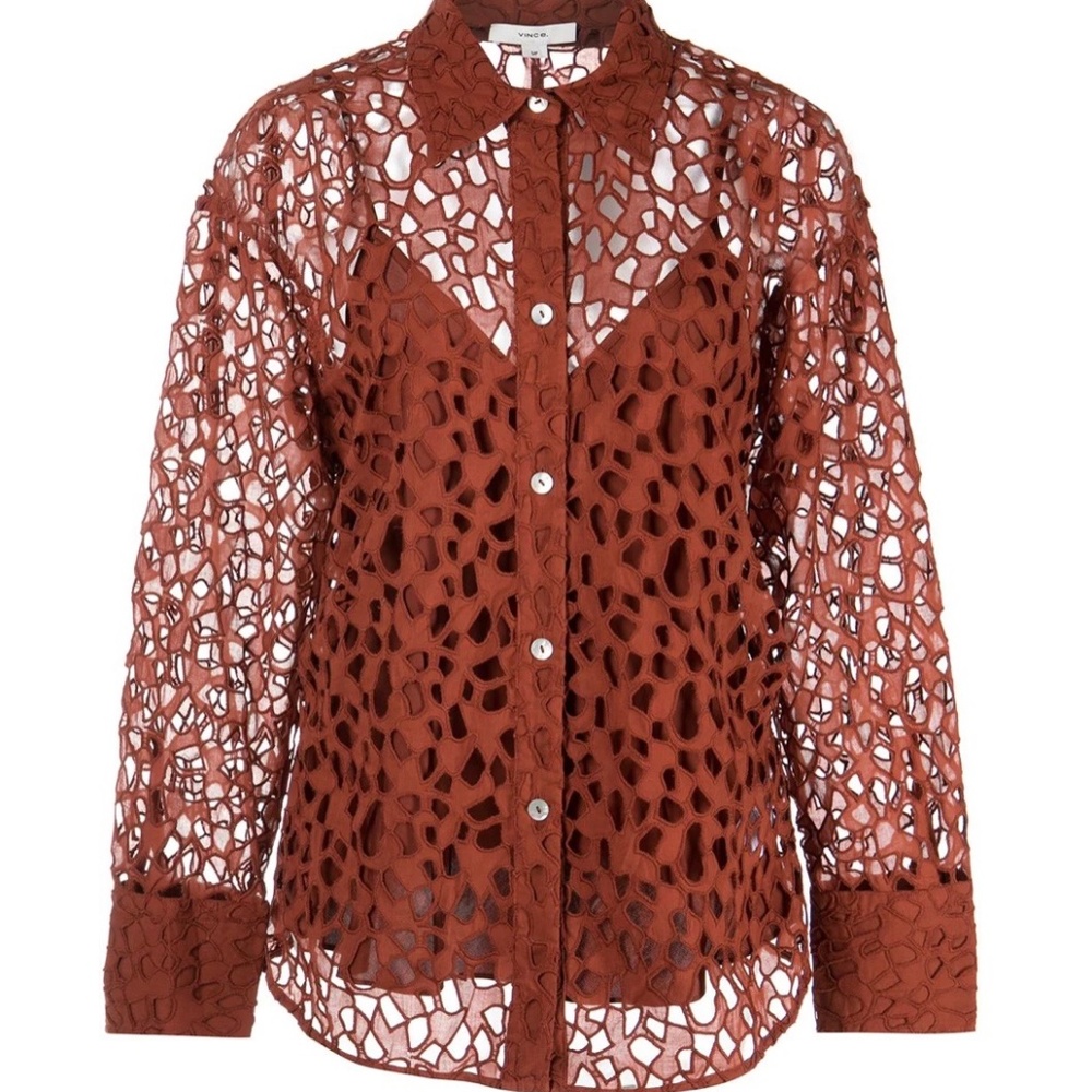 Vince Lace Eyelet Cotton Blouse